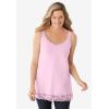 Woman Within Plus Size Lace-Trim V-Neck Tank(Pink)