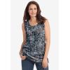 Woman Within Plus Size Perfect Printed Scoopneck Tank(Soft Iris Blossom Vine)