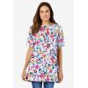 Woman Within Plus Size Perfect Printed Short-Sleeve Boatneck Tunic(Blue Rose Ditsy Bouquet)