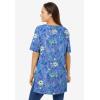 Woman Within Plus Size Perfect Printed Short-Sleeve Boatneck Tunic(French Blue Jacquard Floral)