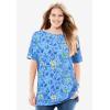 Woman Within Plus Size Perfect Printed Short-Sleeve Boatneck Tunic(White Painterly Bloom)