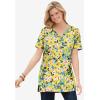 Woman Within Plus Size Perfect Printed Short-Sleeve Shirred V-Neck Tunic(Azure Butterfly Bloom)