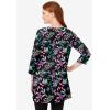 Woman Within Plus Size Perfect Printed Three-Quarter-Sleeve Scoopneck Tunic(Black Multi Floral)