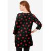 Woman Within Plus Size Perfect Printed Three-Quarter-Sleeve Scoopneck Tunic(Black Poinsettia)