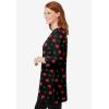 Woman Within Plus Size Perfect Printed Three-Quarter-Sleeve Scoopneck Tunic(Black Poinsettia)