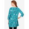 Woman Within Plus Size Perfect Printed Three-Quarter-Sleeve Scoopneck Tunic(Pretty Jade Jacquard Floral)
