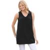 Woman Within Plus Size Perfect Sleeveless Shirred V-Neck Tunic(Black)