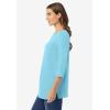 Woman Within Plus Size Perfect Three-Quarter Sleeve Boatneck Tee(Seamist Blue)