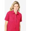 Woman Within Plus Size Short-Sleeve Cotton Campshirt(Vivid Red Mini Dot)