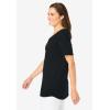 Woman Within Plus Size Short-Sleeve V-Neck Shirred Tee(Black)