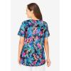 Woman Within Plus Size Short-Sleeve V-Neck Shirred Tee(Black Multi Tropicana)