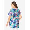 Woman Within Plus Size Short-Sleeve V-Neck Shirred Tee(White Multi Tropicana)