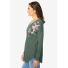 Woman Within Plus Size Waffle Thermal V-Neck Tee(Pine Flower Embroidery)