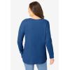 Woman Within Plus Size Waffle Thermal V-Neck Tee(Royal Navy Flower Embroidery)