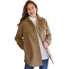 Woman Within Plus Size Berber Shirt Jacket Long Oversized Fuzzy Fleece Shacket(Toffee)