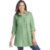 Woman Within Plus Size Button-Front Embroidered Tunic(Sage Embroidery)