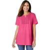 Woman Within Plus Size Eyelet Henley Tee(Peony Petal)