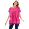 Woman Within Plus Size Lace-Trim Pintucked Tunic(Raspberry Sorbet)