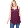 Woman Within Plus Size Lace-Trim V-Neck Tank(Deep Claret)