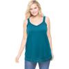 Woman Within Plus Size Lace-Trim V-Neck Tank(Deep Teal)