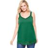 Woman Within Plus Size Lace-Trim V-Neck Tank(Emerald Green)