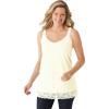 Woman Within Plus Size Lace-Trim V-Neck Tank(Ivory)