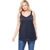 Woman Within Plus Size Lace-Trim V-Neck Tank(Navy)