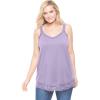 Woman Within Plus Size Lace-Trim V-Neck Tank(Pale Lilac)