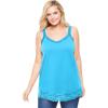 Woman Within Plus Size Lace-Trim V-Neck Tank(Paradise Blue)