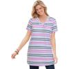 Woman Within Plus Size Perfect Printed Short-Sleeve Shirred V-Neck Tunic(Sky Blue Stripe)