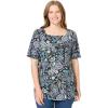 Woman Within Plus Size Printed Perfect Square-Neck Tee(Black Paisley)