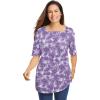 Woman Within Plus Size Printed Perfect Square-Neck Tee(Petal Purple Tie Dye)