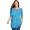 Woman Within Plus Size Printed Perfect Square-Neck Tee(Pretty Turquoise Paisley)