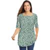 Woman Within Plus Size Printed Perfect Square-Neck Tee(Sage Blossom Vine)