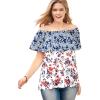 Woman Within Plus Size Ruffle Tee(Evening Blue Mix Print)