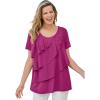 Woman Within Plus Size Ruffle Tee(Raspberry)