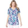 Woman Within Plus Size Short-Sleeve V-Neck Shirred Tee(White Multi Batik)
