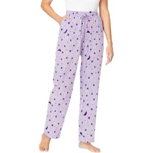 Dreams & Co. Plus Size Knit Sleep Pant(Pale Lilac Stars)