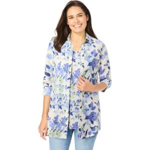 Woman Within Plus Size 2-Piece Shirt and Tank(French Blue Watercolor Floral)
