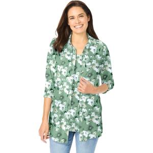 Woman Within Plus Size 2-Piece Shirt and Tank(Sage Watercolor Flower)