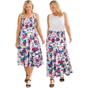 Woman Within Plus Size Convertible Dress to Skirt(White Coral Floral)