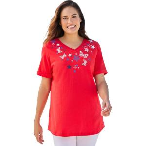 Woman Within Plus Size Cuffed Americana Print Tee(Vivid Red Butterfly Star)