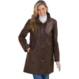 Woman Within Plus Size Leather Swing Coat(Chocolate)