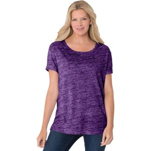 Woman Within Plus Size Marled Cuffed-Sleeve Tee(Dark Radiant Purple Marled)