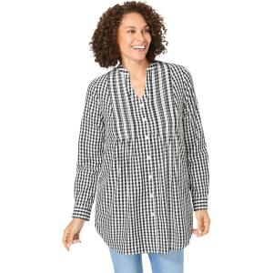Woman Within Plus Size Perfect Pintuck Tunic(Black Gingham)