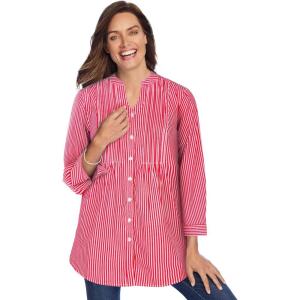 Woman Within Plus Size Perfect Pintuck Tunic(Classic Red Stripe)