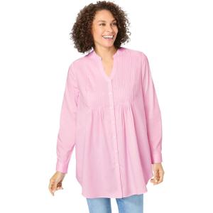 Woman Within Plus Size Perfect Pintuck Tunic(Pink)