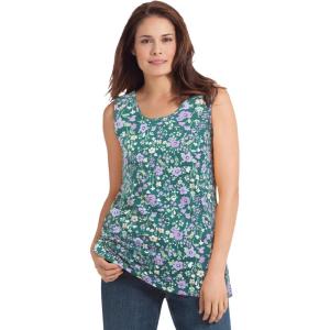 Woman Within Plus Size Perfect Printed Scoopneck Tank(Emerald Green Field Floral)
