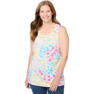 Woman Within Plus Size Perfect Printed Scoopneck Tank(White Multi Floral)