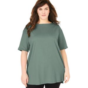 Woman Within Plus Size Perfect Short-Sleeve Boatneck Tunic(Pine)